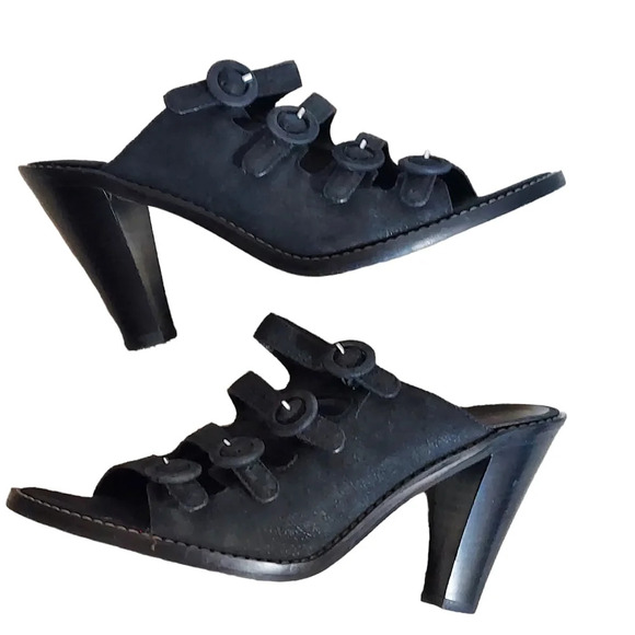 Donald J Pliner Black Suede Strappy Buckled Heeled Sandals‎ Mules - Picture 12 of 15